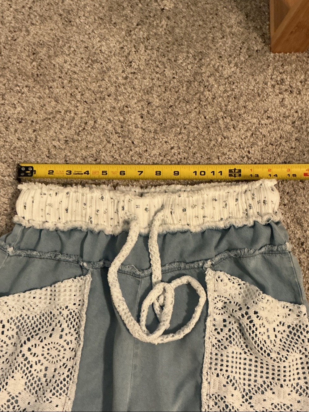 Oddi Wide-Leg Tencel Flowy Pants with Lace Pockets ~ Cream & Blue - Picture 6 of 10